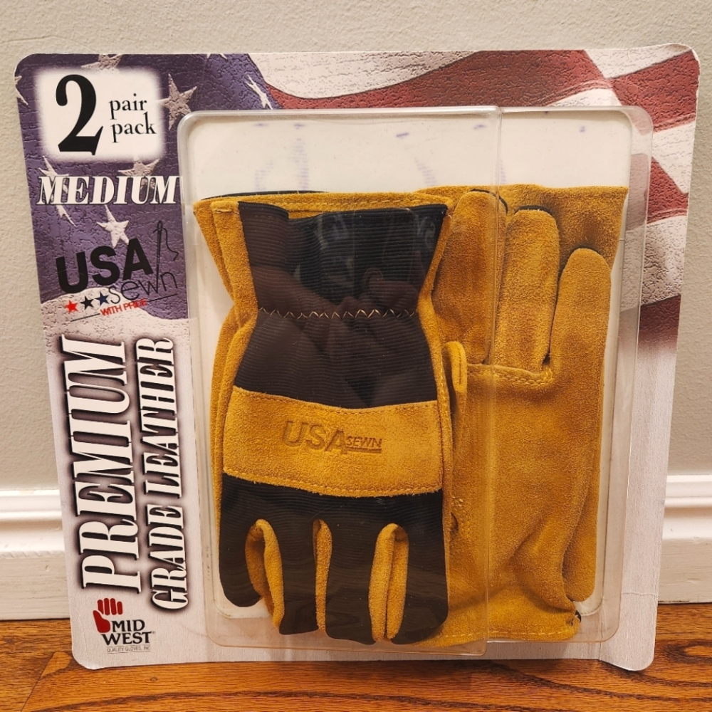 USA Sewn Leather Gloves, Medium, Unisex, Mid West Brand, Sewn With Pride
